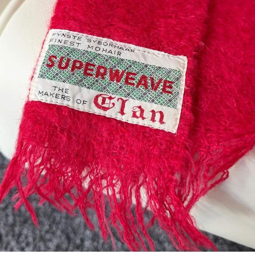 Vintage Superweave Clan Mohair‎ Throw Blanket Fringe Brushed Red 70